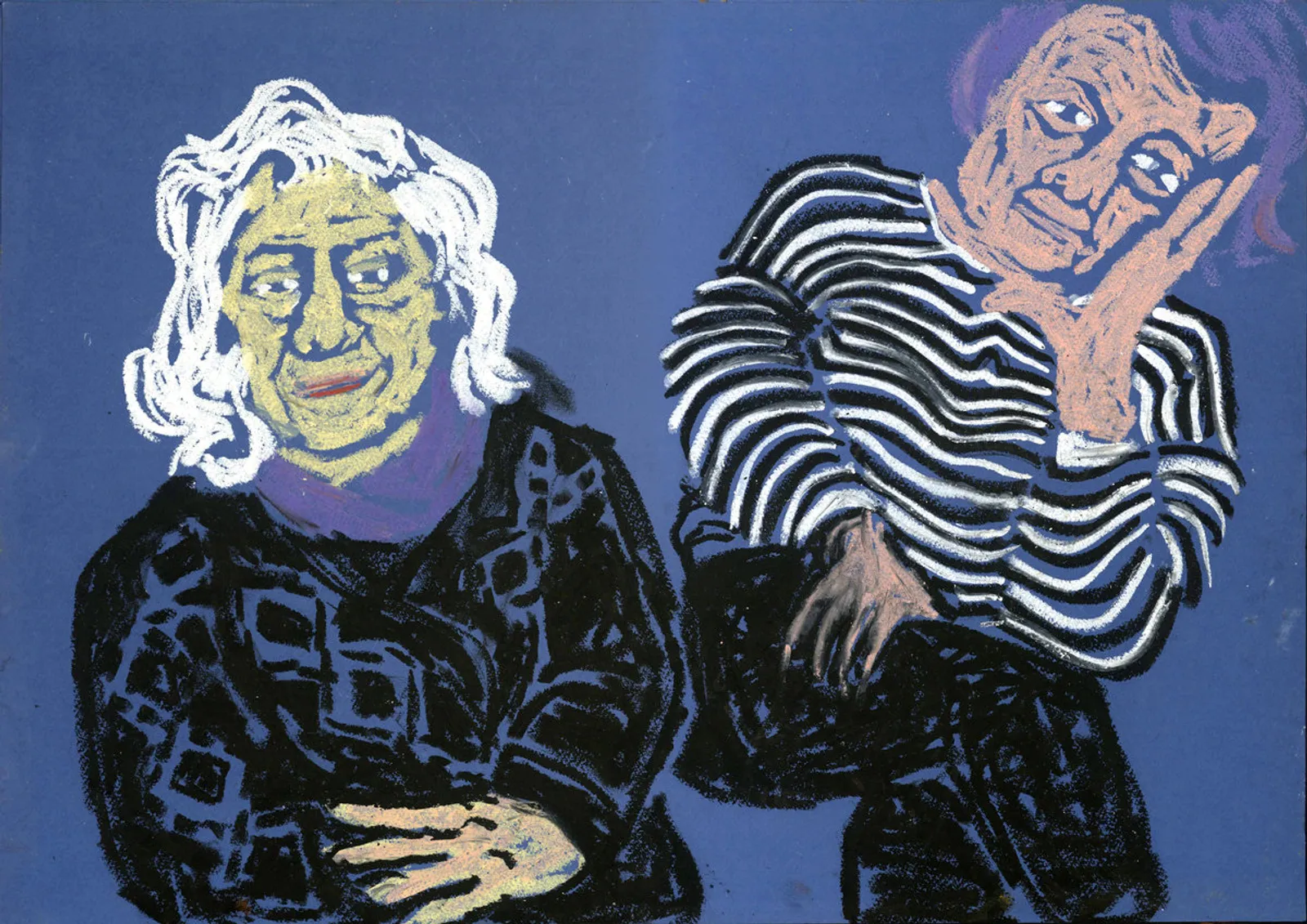 «Соседки», бумага, масляная пастель, 60 × 42 (2024)